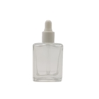Square Transparent Cosmetic Glass Lotion Bottles With Dropper 1oz 2oz